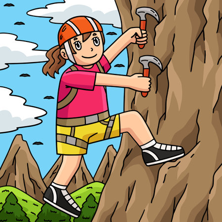 Bouldering Girl Climbing using Claws Coloredのイラスト素材