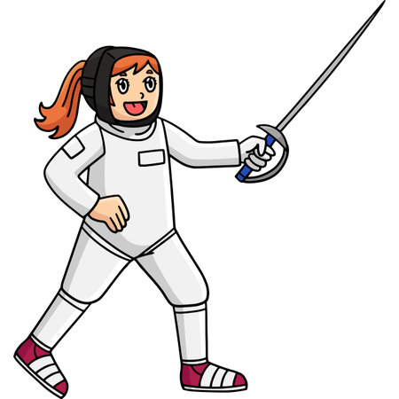 Fencing Female Fencer with a Sabre Cartoon Clipart