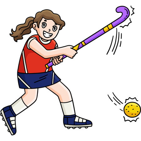 Field Hockey Female Player Hitting Ball Clipartのイラスト素材