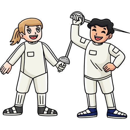 Fencing Male and Female Fencers Cartoon Clipart
