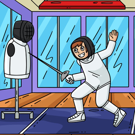 Fencing Male Fencer Practicing Dummy Colored