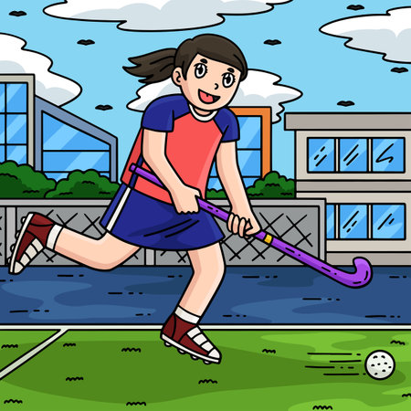 Field Hockey Female Player Chasing Ball Coloredのイラスト素材