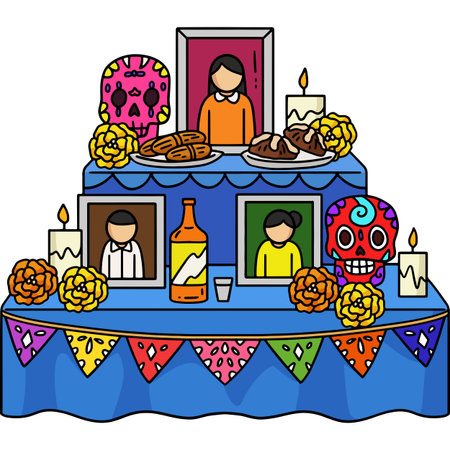 Dia de los Muertos Ofrenda Cartoon Colored Clipartのイラスト素材