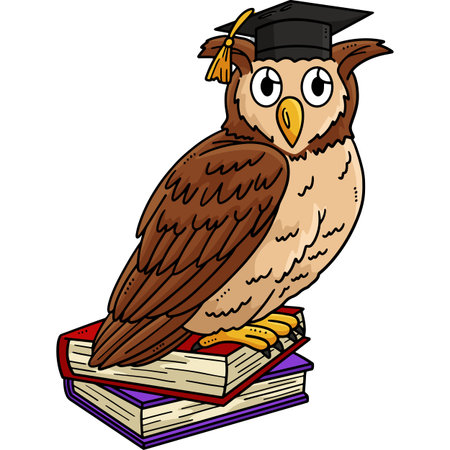 Owl with a Graduation Cap and Books Clipartのイラスト素材