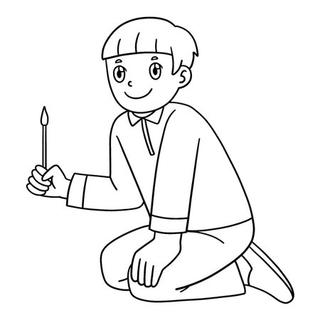 Qingming Festival Boy Lighting Incense Isolatedのイラスト素材