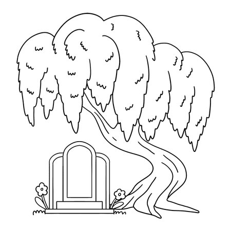 Qingming Festival Tomb under Willow Tree Isolatedのイラスト素材