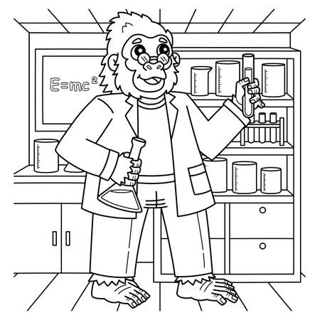 Gorilla Scientist at the Lab Animal Coloring Pageのイラスト素材