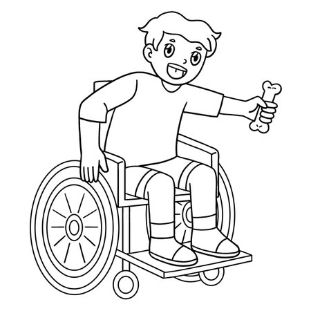 Boy in a Wheelchair Playing with a Dog Isolatedのイラスト素材