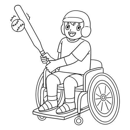 Boy in a Wheelchair Playing Baseball Isolatedのイラスト素材