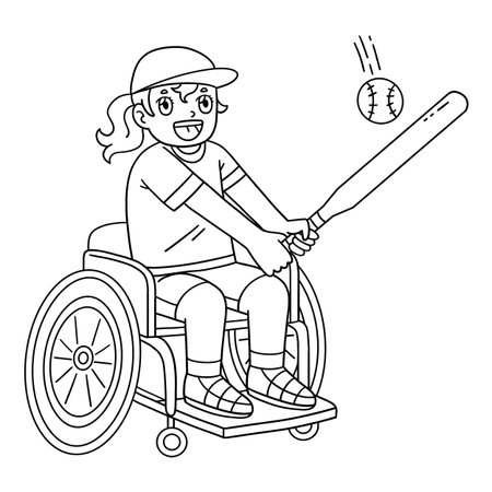 Girl in a Wheelchair Playing Baseball Isolatedのイラスト素材