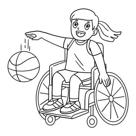 Girl in a Wheelchair Playing Basketball Isolatedのイラスト素材