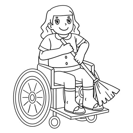 Girl in Wheelchair Cleaning the House Isolatedのイラスト素材