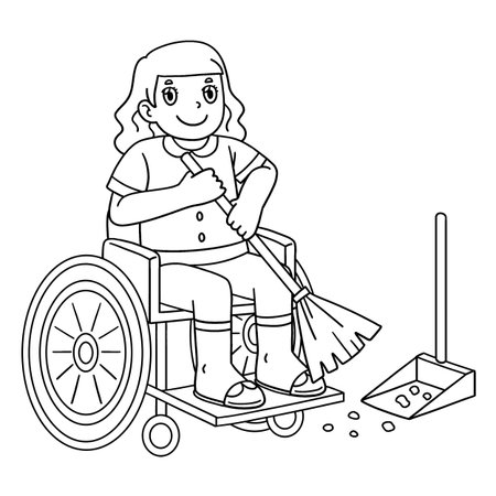 Girl in a Wheelchair Cleaning the House Isolatedのイラスト素材