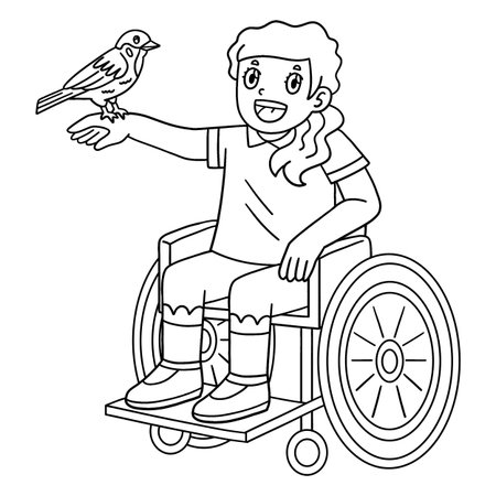 Girl in Wheelchair Bird Perched on Finger Isolatedのイラスト素材