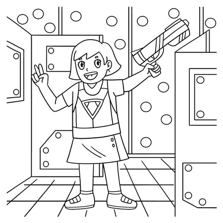 Laser Tag Girl with Laser Tag Gun Coloring Pageのイラスト素材