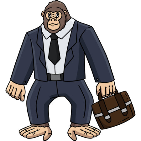 Gorilla Animal with a Briefcase Cartoon Clipartのイラスト素材