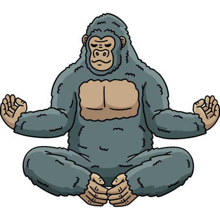 Gorilla Animal Meditation Cartoon Colored Clipartのイラスト素材