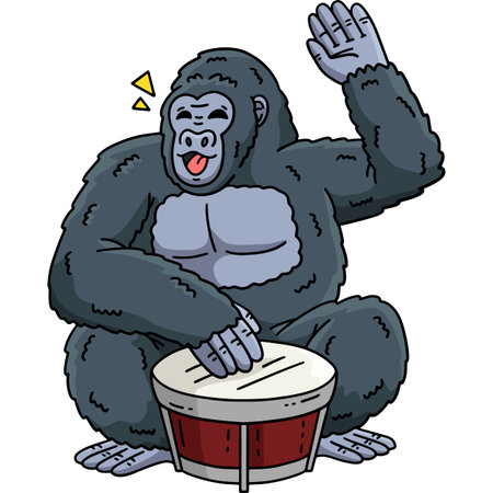 Gorilla Playing Drum Cartoon Colored Clipartのイラスト素材