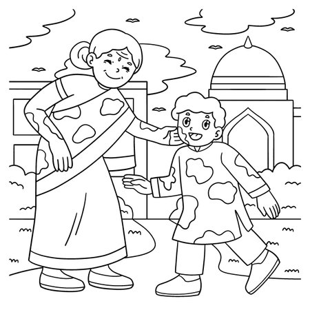 Holi Grandma Smearing Powder Grandson Coloringのイラスト素材