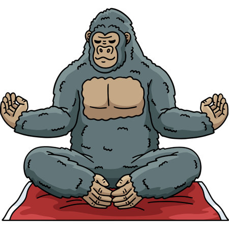 Gorilla Meditation on a Floor Mat Cartoon Clipartのイラスト素材
