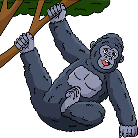 Gorilla Hanging from Branch Cartoon Clipartのイラスト素材