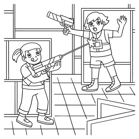 Laser Tag Girl Tagging an Opponent Coloring Pageのイラスト素材