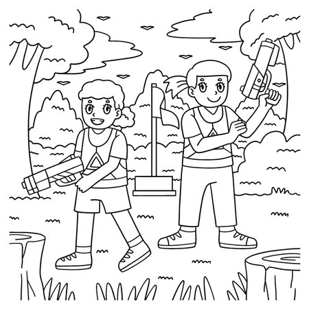 Laser Tag Girl Guarding the Flag Coloring Pageのイラスト素材