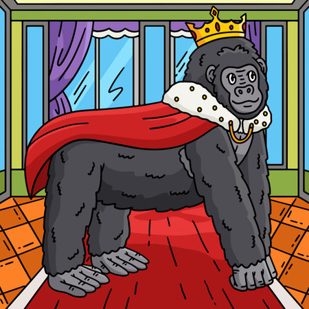 Gorilla with a Crown Colored Cartoon Illustrationのイラスト素材