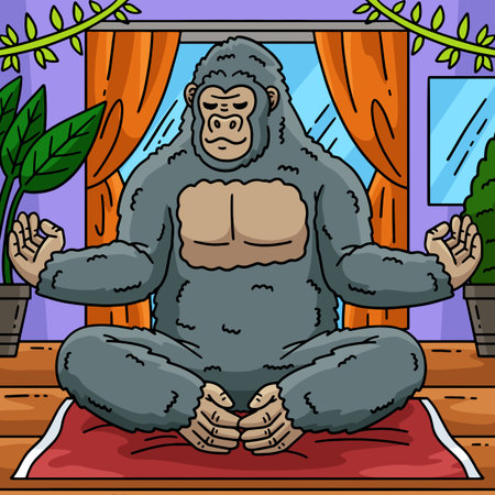 Gorilla Meditation Colored Cartoon Illustrationのイラスト素材