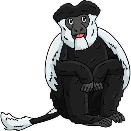 Black and White Colobus Monkey Cartoon Clipartのイラスト素材