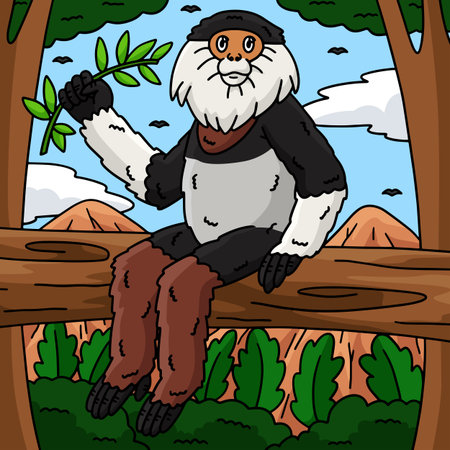 Douc Langur Monkey Colored Cartoon Illustration