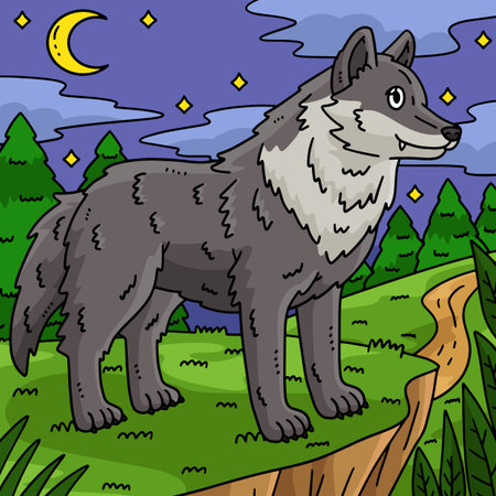 Forest Animal Wolf Colored Cartoon Illustrationのイラスト素材