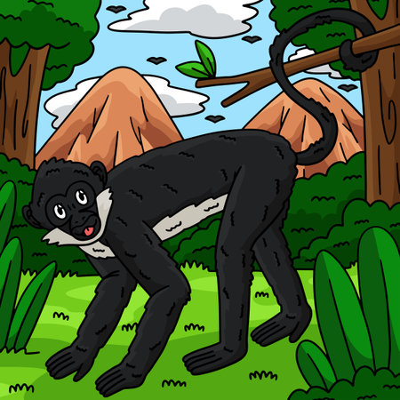 Geoffroy Spider Monkey Animal Colored Cartoonのイラスト素材