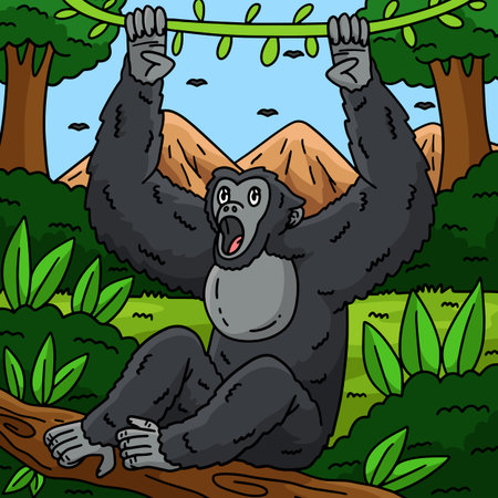 Siamang Monkey Animal Colored Cartoon Illustrationのイラスト素材