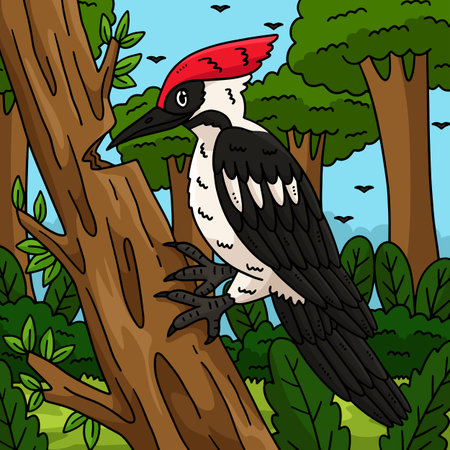 Forest Animal Woodpecker Colored Cartoonのイラスト素材