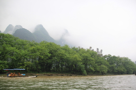 The misty Lijiang River in Guilinのeditorial素材