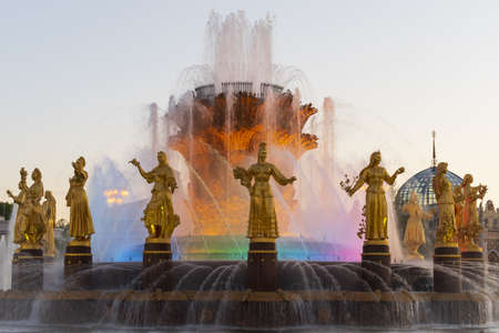 The Friendship of Nations fountain of the Exhibition of Economic Achievements (VDNH) in Moscow, Russiaの写真素材