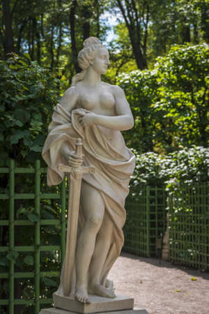 Marble statue of Justice by Pietro Baratta in Summer Garden, Saint Petersburg, Russiaの写真素材