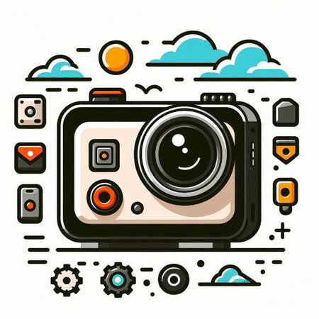 Retro camera on white background. Vector illustration in flat style.のイラスト素材