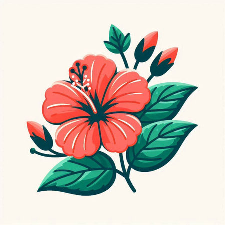 Hibiscus flower. Hand drawn vector illustration in cartoon style.のイラスト素材