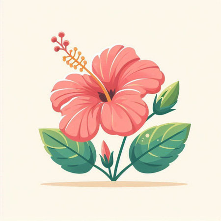 Hibiscus flower vector illustration. Pink hibiscus flower.のイラスト素材