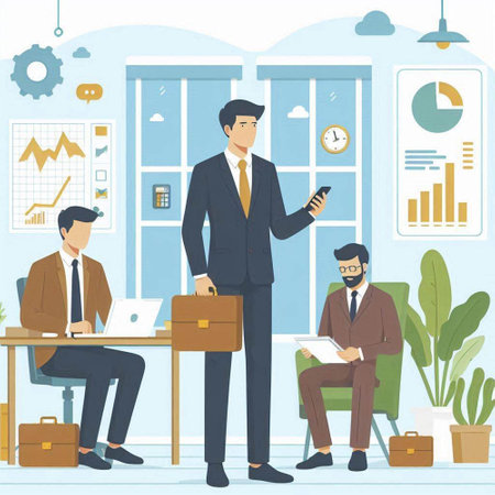 Businessman in office. Vector illustration in flat cartoon style. Business concept.のイラスト素材