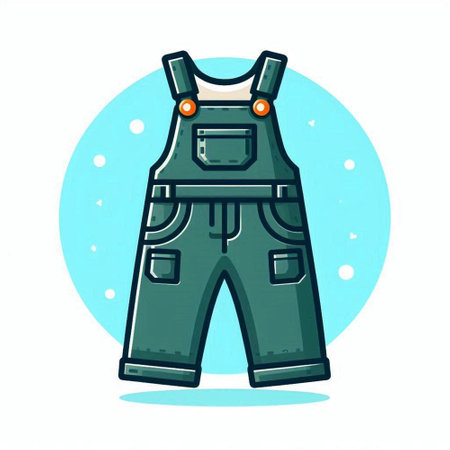 Vector illustration of a green overalls on a white background with snow.のイラスト素材