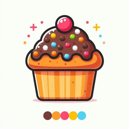 Cupcake icon. Vector illustration of a cupcake with icing and sprinkles.