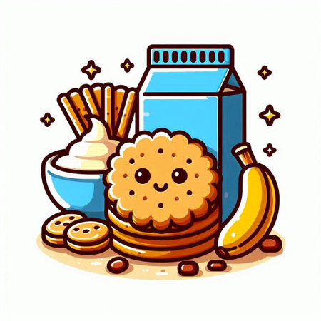 Milk and cookies. Vector illustration in cartoon style. Isolated on white background.のイラスト素材