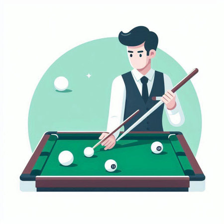 Illustration of a man playing billiards. Vector illustration in cartoon style.のイラスト素材