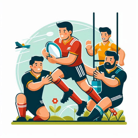 Rugby players in action. Vector illustration in cartoon style.のイラスト素材