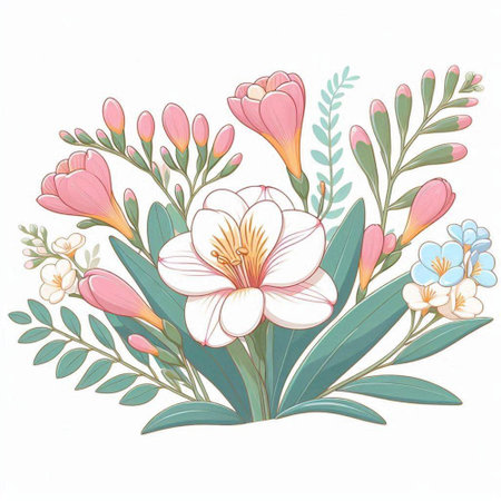 Hand drawn vector illustration of freesia flowers on white background.のイラスト素材