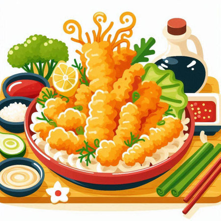 Illustration of a Japanese Cuisine - Tempura with Vegetablesのイラスト素材