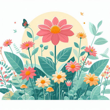 Flowers and butterflies. Floral background. Vector Illustration.のイラスト素材